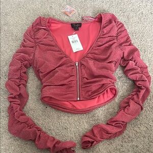 Fashion Nova Pink Glitter Ruched Top